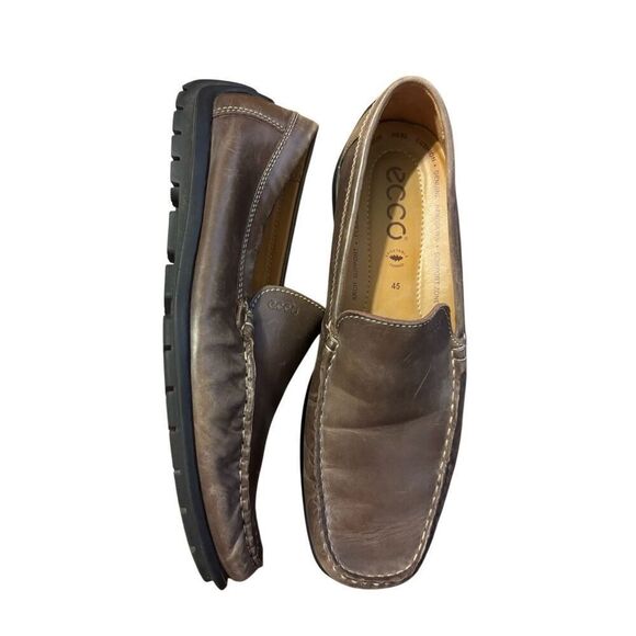 Men’s 45 Ecco brown leather driving shoe slip on loafer comfort main image 6